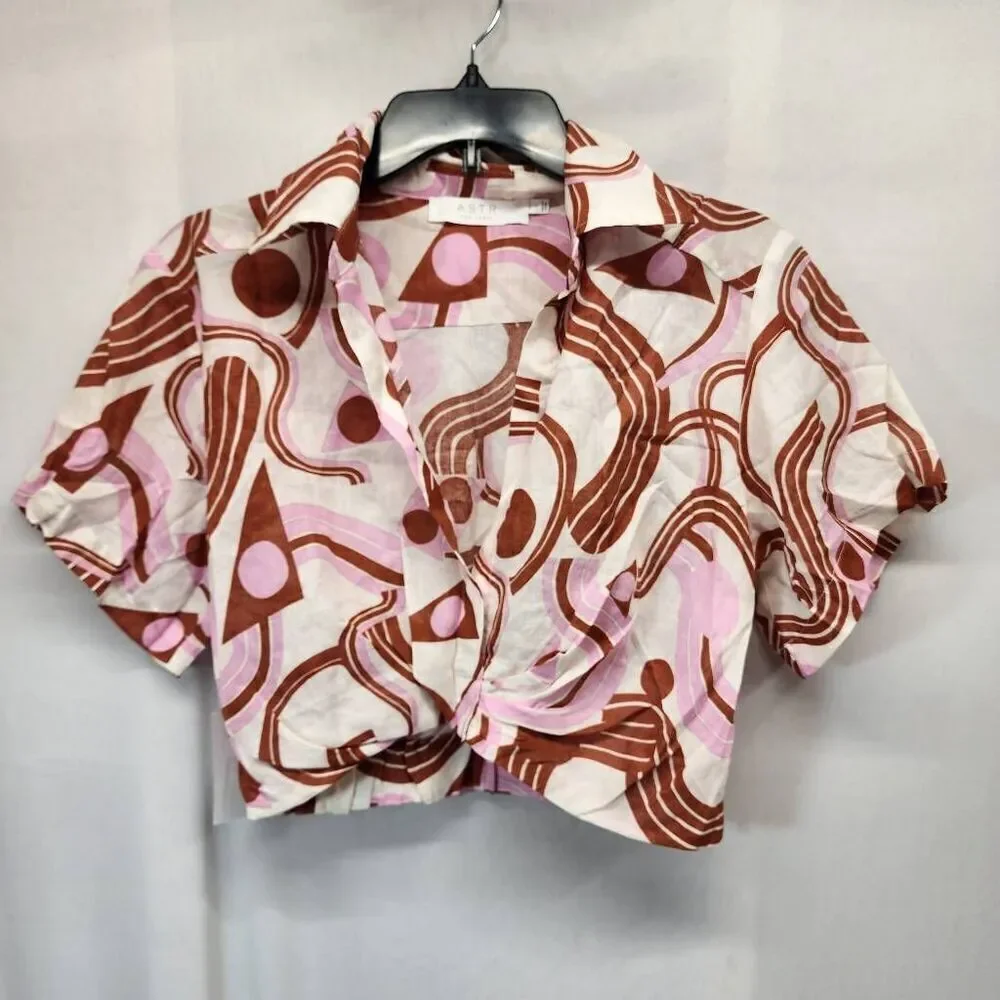 ASTR the Label Women's Small Tamela Top in Pink Geo Cropped - Picture 2 of 8